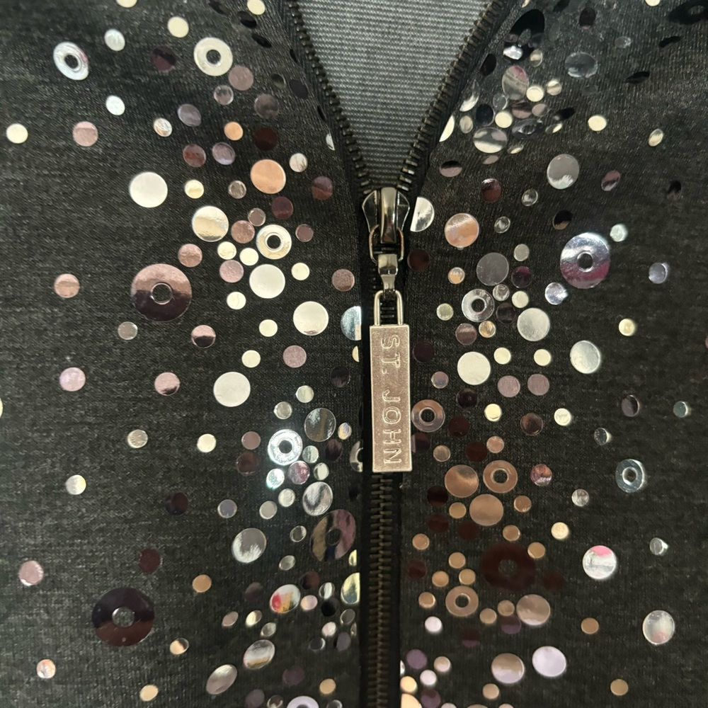 ST JOHN Womens Gray Cardigan Jacket Sequin Embellishments SZ S Petite Party Chic - Picture 5 of 7